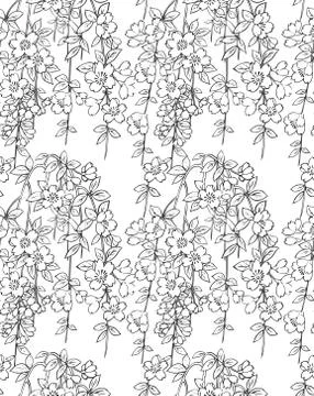 Vector flower seamless pattern,floral background. Line art. - Vector Stock Illustration