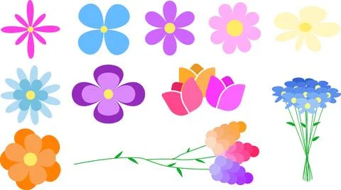 Vector Flower Set – Colorful Stylized Blooms and Floral Elements Collection Illustrazione stock