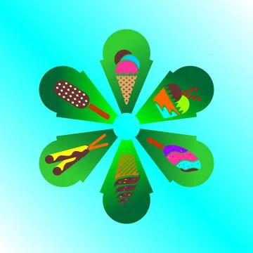 Vector Flower-Shaped Ice Cream and Dessert Set Icon JPG-EPS Stock Illustration