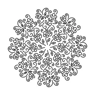 Vector flower shaped Mandala, hand drawn illustration, white on pink ,circle Stock Illustration