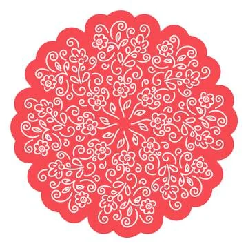 Vector flower shaped Mandala, hand drawn illustration, white on pink , Coloring Stock Illustration