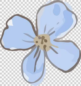 Vector flower is showing light blue petals, beige center, gray stamens on Stock Illustration