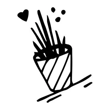 Vector flowerpot with flowers in a linear style. Love for plants. Stock Illustration