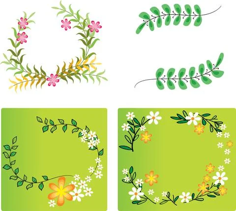 Vector flowers border card frame background  set Illustrazione stock