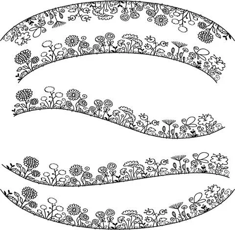 Vector flowers border frame background set Stock Illustration