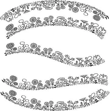 Vector flowers border frame background set Stock Illustration