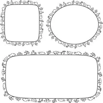 Vector flowers with border frame set Stock Illustration