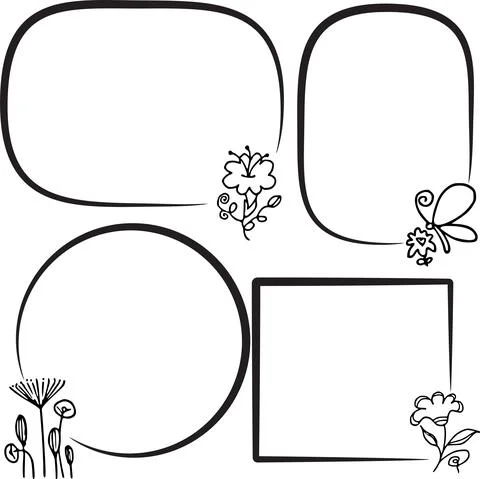 Vector flowers with border frame set Stock Illustration