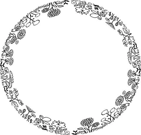 Vector flowers circle border frame Stock Illustration