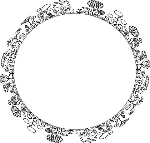 Vector flowers circle border frame Stock Illustration