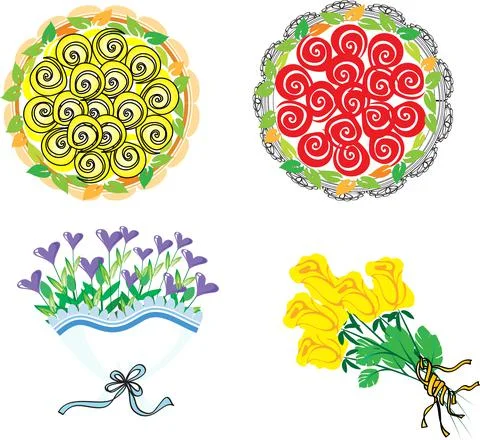 Vector flowers drawing design set Stock Illustration