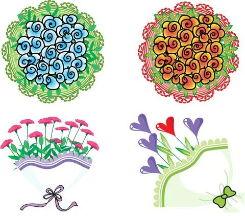 Vector flowers drawing design set Stock Illustration