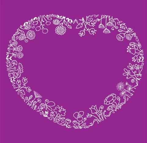 Vector flowers heart shape border frame Stock Illustration