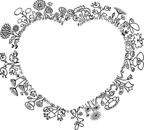 Vector flowers heart shape border frame Stock Illustration
