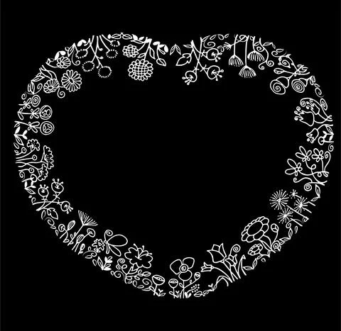 Vector flowers heart shape border frame Illustrazione stock