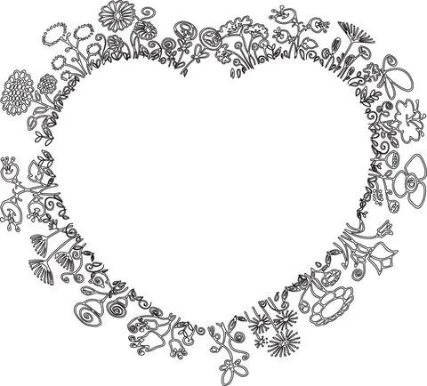 Vector flowers heart shape border frame Stock Illustration