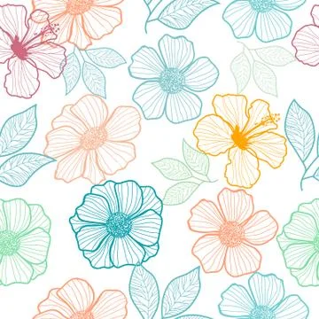 Vector flowers seamless pattern with hand drawn decorative elements Illustrazione stock