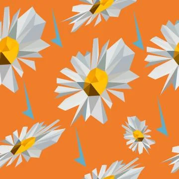 Vector flowers seamless pattern low poly style Stock Illustration