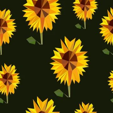Vector flowers seamless pattern low poly style Stock Illustration
