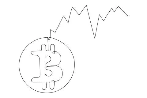 Vector fluctuation of bitcoin one line drawing, minimalism art. Fluctuation i Stock Illustration