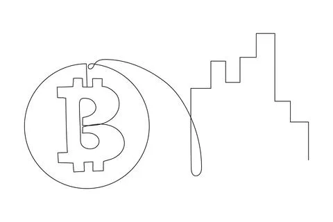 Vector fluctuation of bitcoin one line drawing, minimalism art. Fluctuation.. Stock Illustration