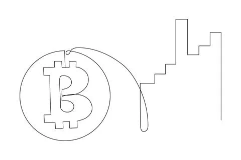 Vector fluctuation of bitcoin one line drawing, minimalism art. Fluctuation.. Stock Illustration