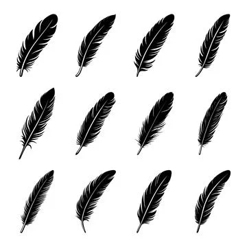 Vector Fluffy Feather Logo, Icon Set, Silhouette Feather Closeup Isolated Illustrazione stock