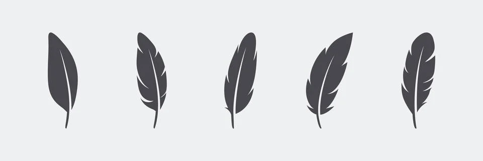 Vector Fluffy Feather Silhouette Icon Set Isolated. Design Template of Flamingo Stock Illustration
