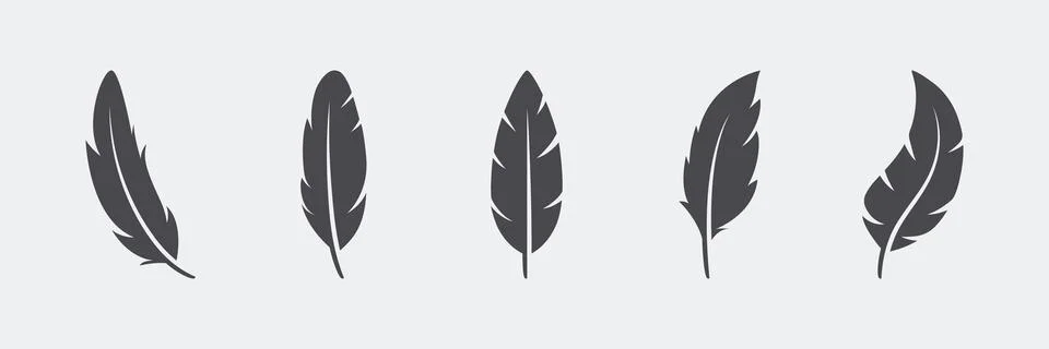 Vector Fluffy Feather Silhouette Icon Set Isolated. Design Template of Flamingo Illustrazione stock
