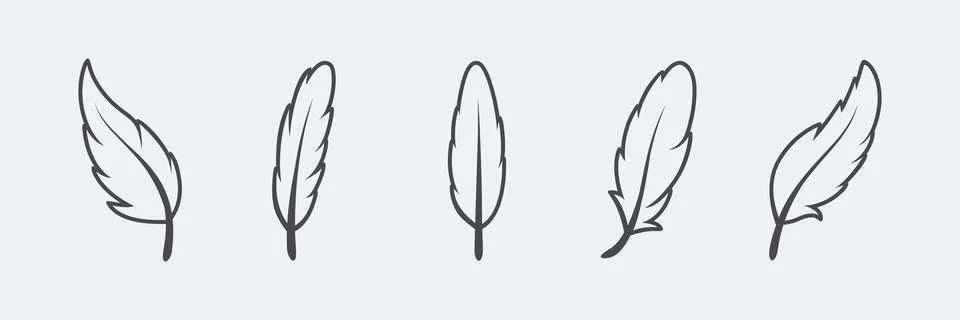 Vector Fluffy Feather Silhouette Icon Set Isolated. Design Template of Flamingo Stock Illustration
