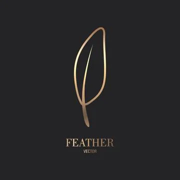 Vector Fluffy Golden Color Feather Logo Icon, Silhouette Feather Closeup Illustrazione stock