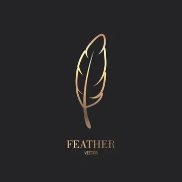 Vector Fluffy Golden Color Feather Logo Icon, Silhouette Feather Closeup Stock Illustration