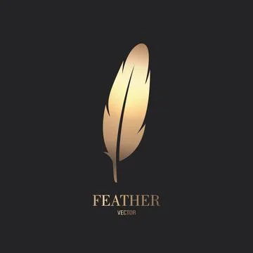 Vector Fluffy Golden Color Feather Logo Icon, Silhouette Feather Closeup Illustrazione stock