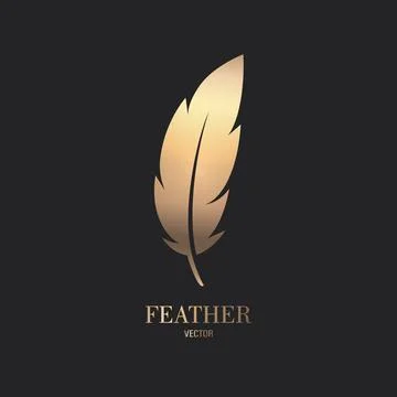 Vector Fluffy Golden Color Feather Logo Icon, Silhouette Feather Closeup Illustrazione stock