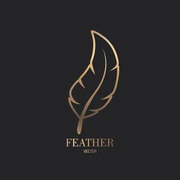 Vector Fluffy Golden Color Feather Logo Icon, Silhouette Feather Closeup Illustrazione stock