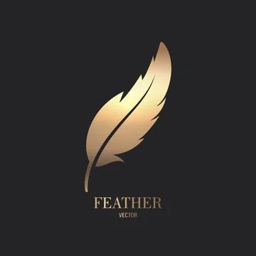 Vector Fluffy Golden Color Feather Logo Icon, Silhouette Feather Closeup Stock Illustration