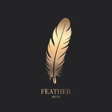Vector Fluffy Golden Color Feather Logo Icon, Silhouette Feather Closeup Illustrazione stock