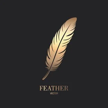 Vector Fluffy Golden Color Feather Logo Icon, Silhouette Feather Closeup Illustrazione stock
