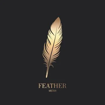 Vector Fluffy Golden Color Feather Logo Icon, Silhouette Feather Closeup Illustrazione stock