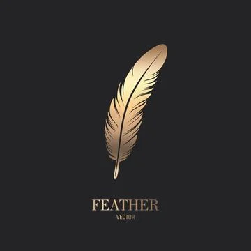 Vector Fluffy Golden Color Feather Logo Icon, Silhouette Feather Closeup Illustrazione stock