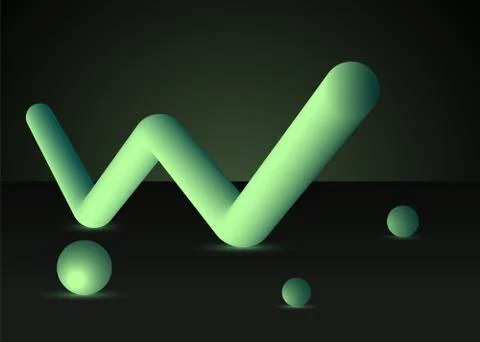 The vector fluid background.Green letter w Stock Illustration