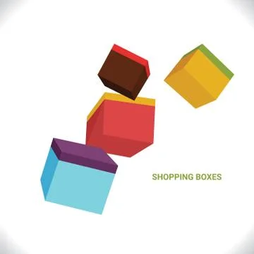 Vector fly shopping box. Color business design Stock Illustration