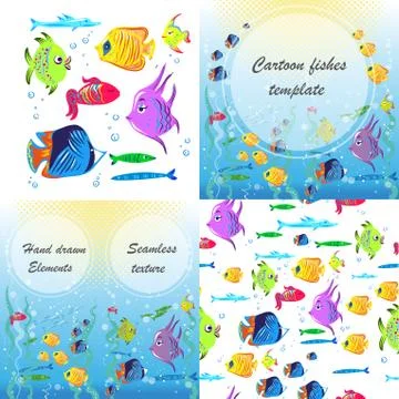 Vector flyer with linear silhouettes of underwater fish. Sketch of bream, carp Illustrazione stock