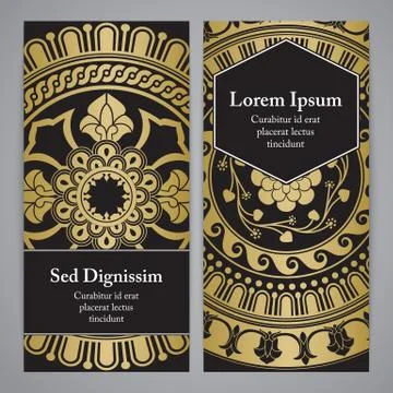 Vector flyer with mandala in black, gold and white colors Stock Illustration