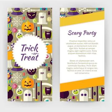Vector Flyer Template of Flat Design Halloween Party Objects and Elements Illustrazione stock