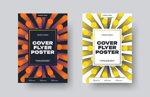 Vector flyer template with orange, yellow gradient 3d element, round illust.. Stock Illustration