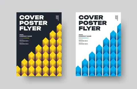 Vector flyer with a yellow, blue rhombus, gradient illustration on a white,.. Stock Illustration