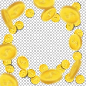 Vector flying coins on transparent background. Stock Illustration