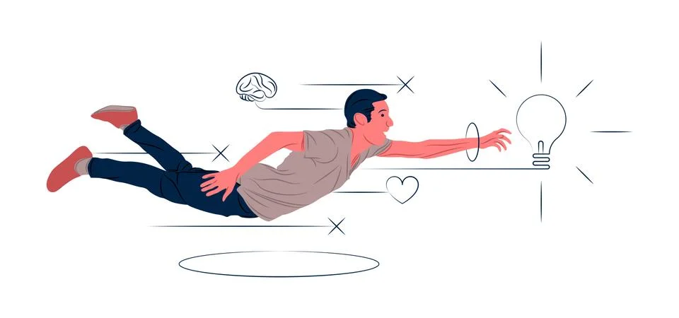 Vector flying man in shadow of sharp lines style Stock Illustration