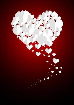 Vector : Flying paper hearts on red background Stock Illustration
